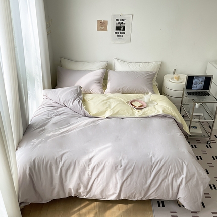 时年  2023新款40支全棉水洗棉嵌绳款四件套--拍法一 云雾灰