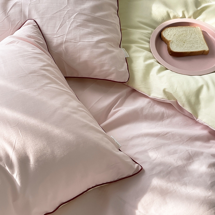 91家纺网 家纺一手货源 找家纺 时年  2023新款40支全棉水洗棉嵌绳款四件套--拍法一 樱花粉