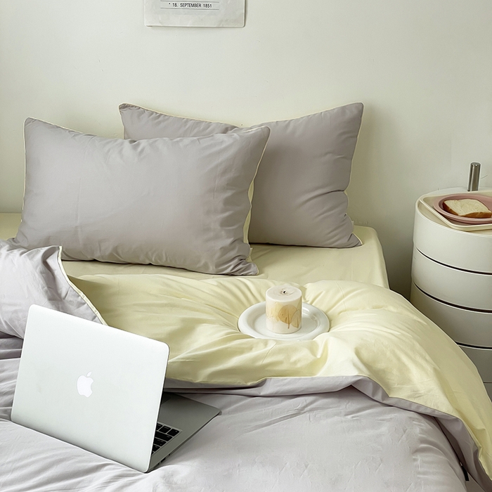 91家纺网 家纺一手货源 找家纺 时年  2023新款40支全棉水洗棉嵌绳款四件套--拍法一 云雾灰