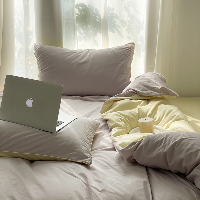 91家纺网 家纺一手货源 找家纺 时年  2023新款40支全棉水洗棉嵌绳款四件套--拍法一 云雾灰