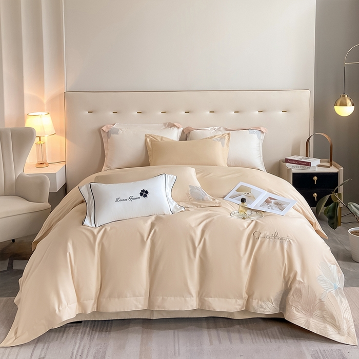 91家纺网 家纺一手货源 找家纺  理想家  2023新款13372全棉刺绣四件套-陌上花开 黄