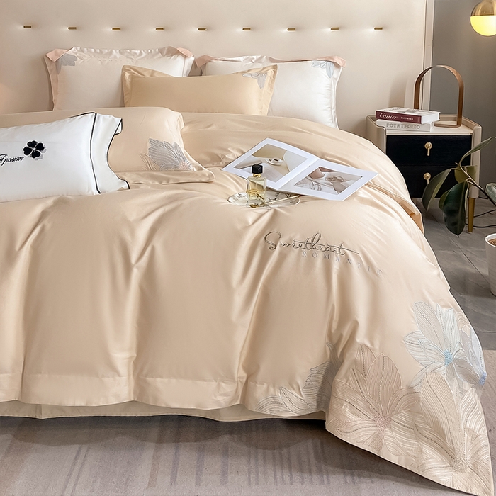 91家纺网 家纺一手货源 找家纺  理想家  2023新款13372全棉刺绣四件套-陌上花开 黄