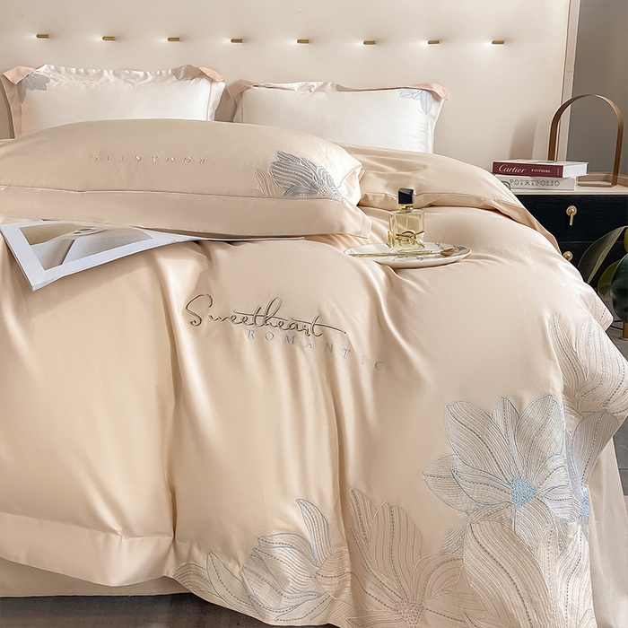 91家纺网 家纺一手货源 找家纺  理想家  2023新款13372全棉刺绣四件套-陌上花开 黄