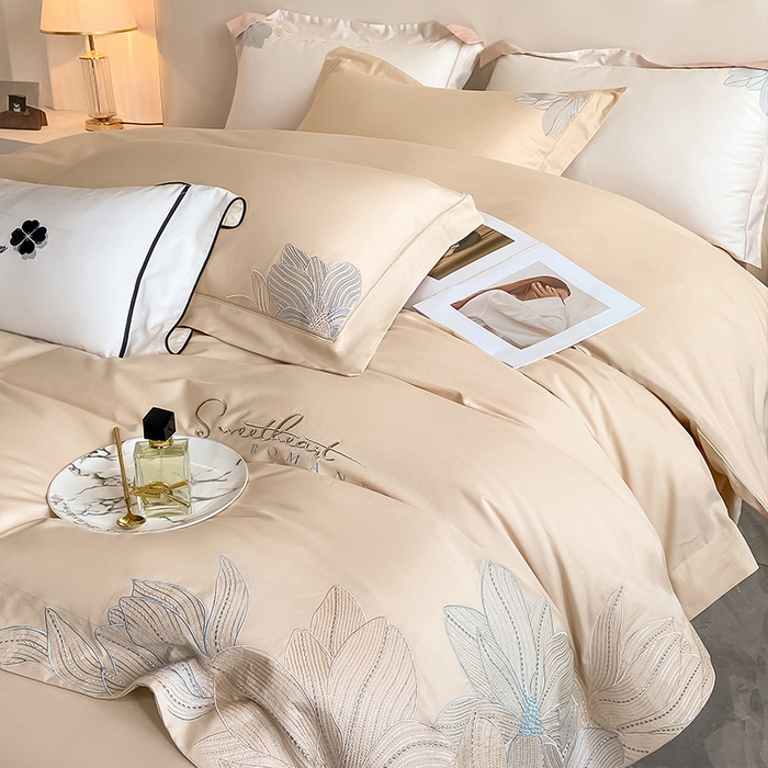 91家纺网 家纺一手货源 找家纺  理想家  2023新款13372全棉刺绣四件套-陌上花开 黄