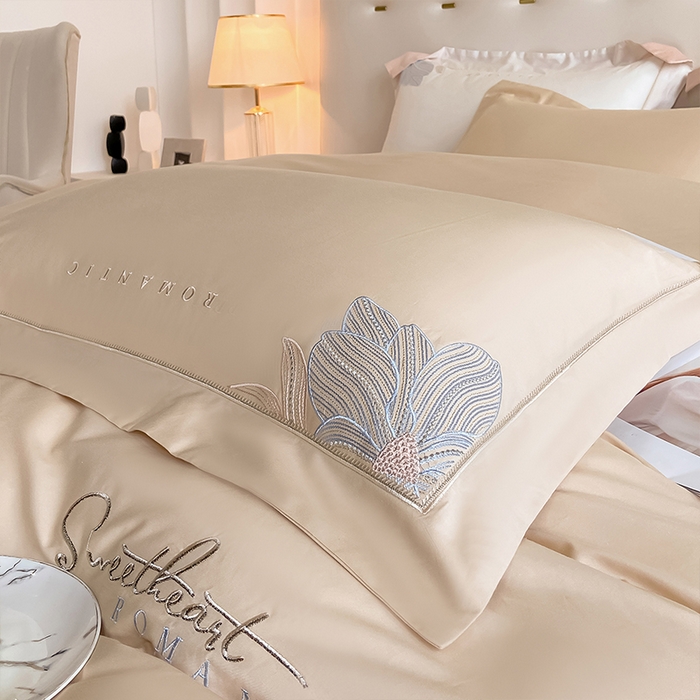 91家纺网 家纺一手货源 找家纺  理想家  2023新款13372全棉刺绣四件套-陌上花开 黄