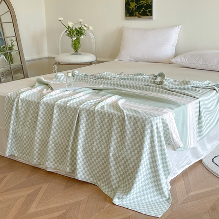 91家纺网 家纺一手货源 找家纺 麻依2023新款竹纤维双层纱布毯毛巾被夏凉被针织冷感毯 海韵-绿