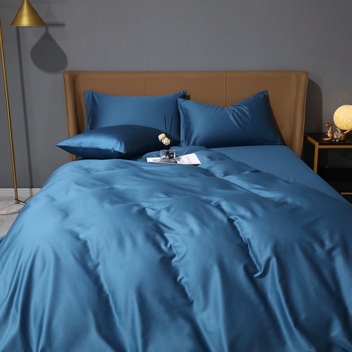 91家纺网 家纺一手货源 找家纺 晶缦家纺 2023新款纯棉50支双股贡缎长绒棉纯色多规格四件套 纯沐-宝石蓝