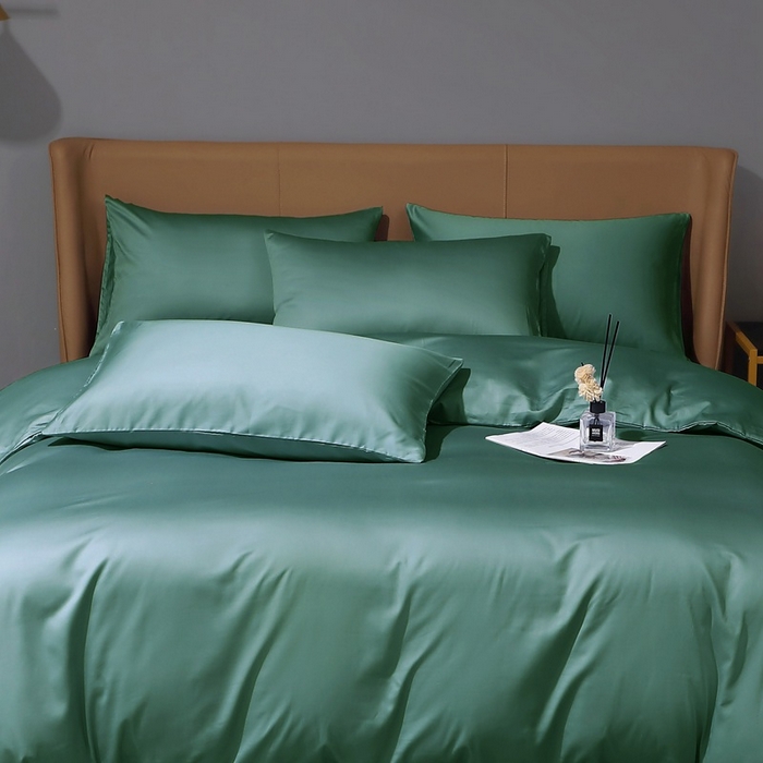 91家纺网 家纺一手货源 找家纺 晶缦家纺2023新款纯棉50支双股贡缎长绒棉纯色多规格四件套纯沐-橄榄绿