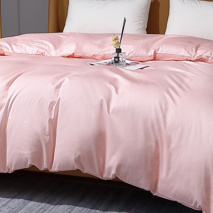 91家纺网 家纺一手货源 找家纺 晶缦家纺 2023新款纯棉50支双股贡缎长绒棉纯色多规格四件套 纯沐-浅粉玉