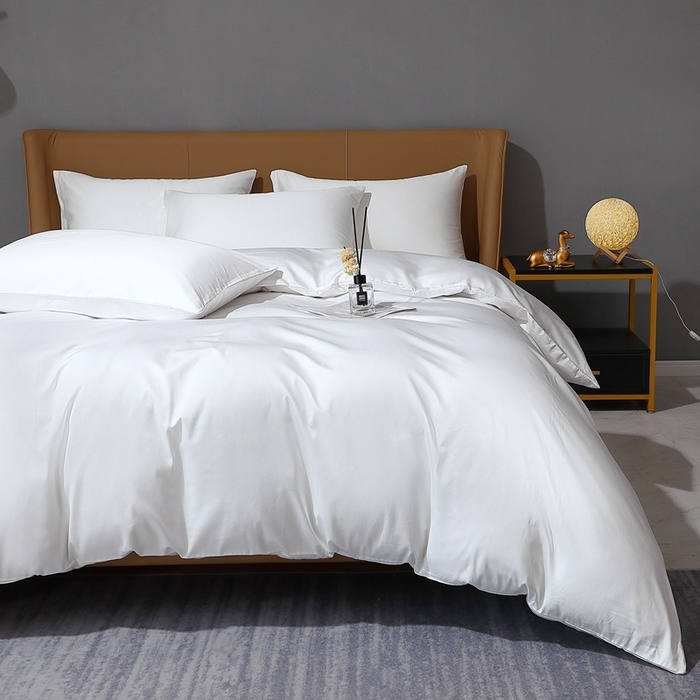 91家纺网 家纺一手货源 找家纺 晶缦家纺 2023新款纯棉50支双股贡缎长绒棉纯色多规格四件套 纯沐-绅士白