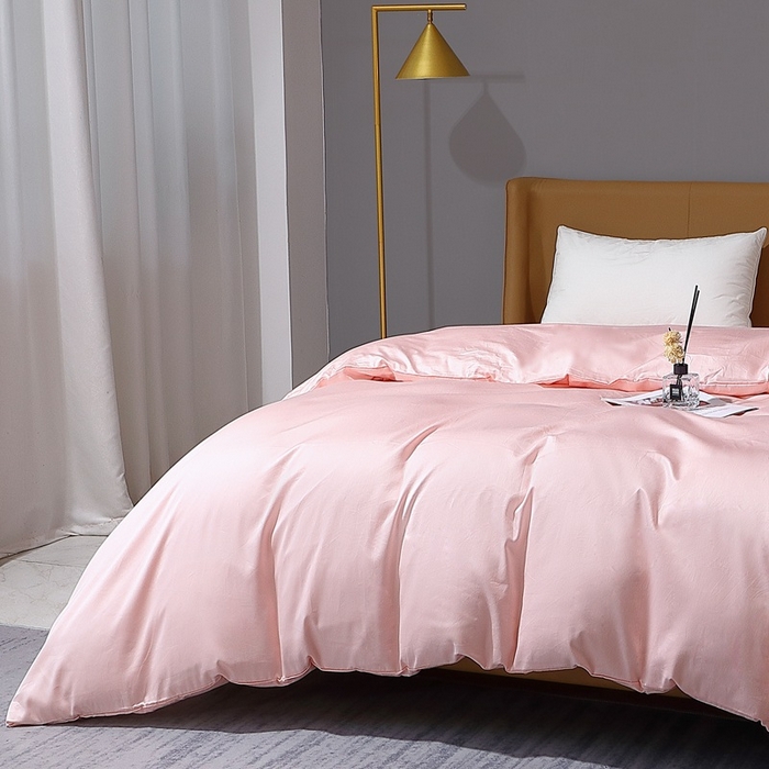 91家纺网 家纺一手货源 找家纺 晶缦家纺 2023新款纯棉50支双股贡缎长绒棉纯色多规格四件套 纯沐-浅粉玉