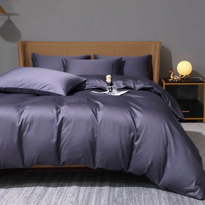 91家纺网 家纺一手货源 找家纺 晶缦家纺 2023新款纯棉50支双股贡缎长绒棉纯色多规格四件套 纯沐-深度灰