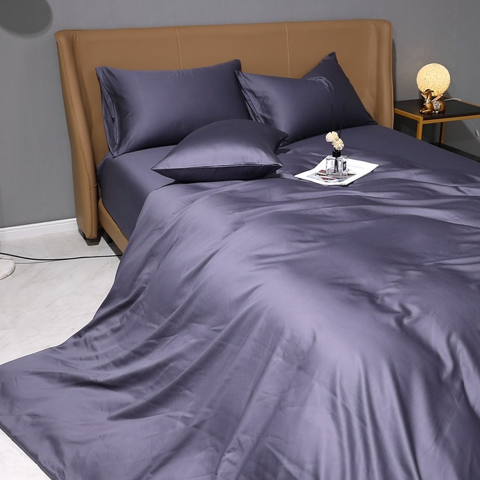 91家纺网 家纺一手货源 找家纺 晶缦家纺 2023新款纯棉50支双股贡缎长绒棉纯色多规格四件套 纯沐-深度灰