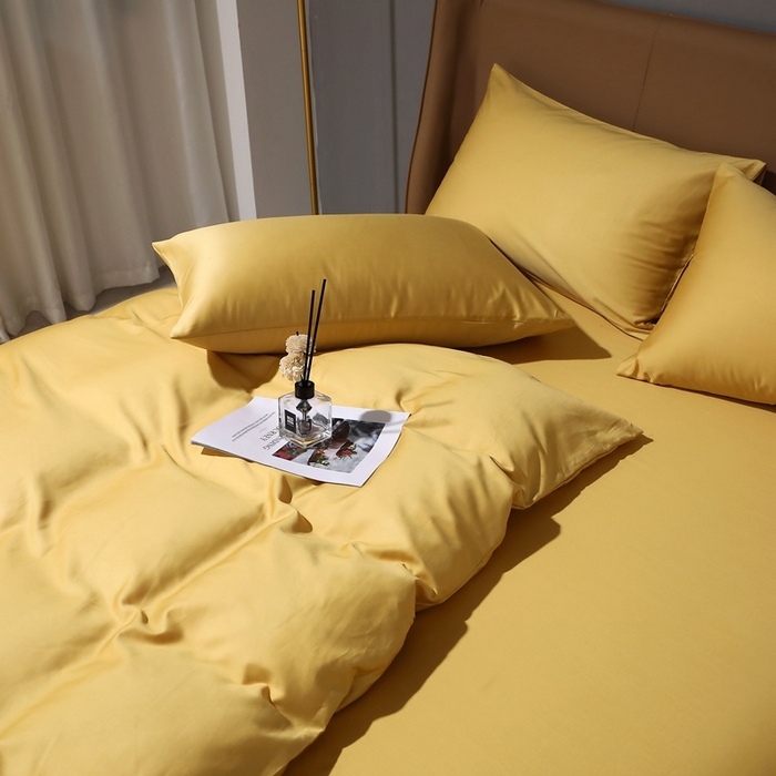 91家纺网 家纺一手货源 找家纺 晶缦家纺 2023新款纯棉50支双股贡缎长绒棉纯色多规格四件套 纯沐-玉米黄