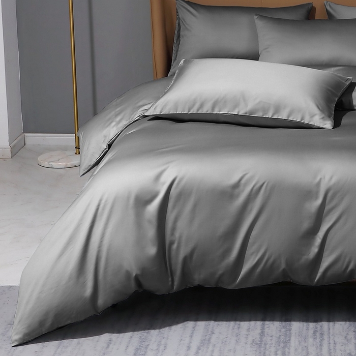 91家纺网 家纺一手货源 找家纺 晶缦家纺 2023新款纯棉50支双股贡缎长绒棉纯色多规格四件套 纯沐-中度灰 