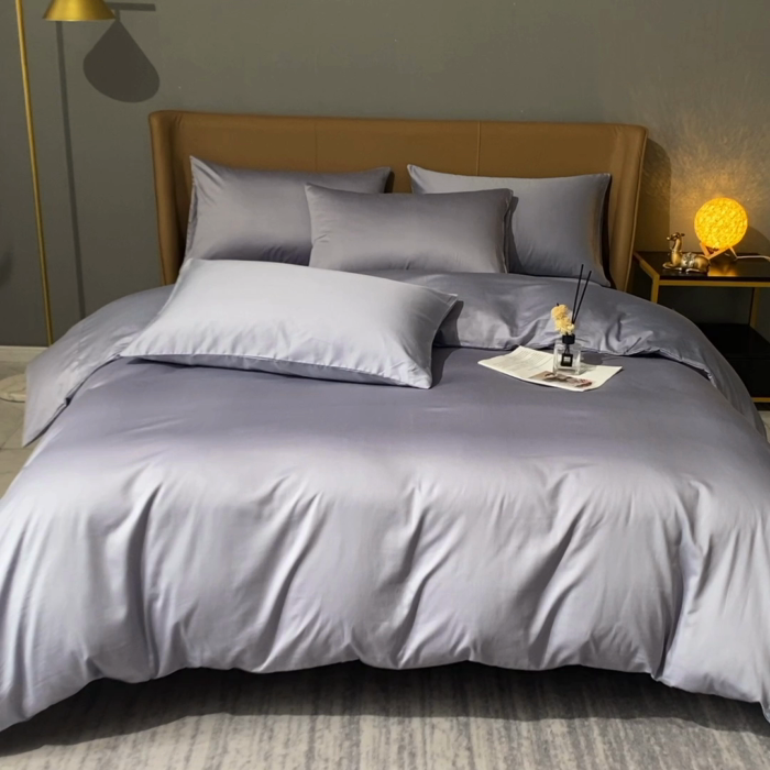 91家纺网 家纺一手货源 找家纺 晶缦家纺 2023新款纯棉50支双股贡缎长绒棉纯色多规格四件套 纯沐-绫兰灰