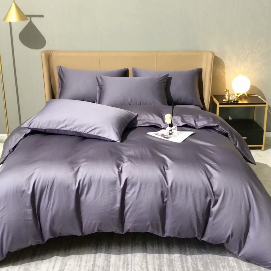 91家纺网 家纺一手货源 找家纺 晶缦家纺 2023新款纯棉50支双股贡缎长绒棉纯色多规格四件套 纯沐-深度灰