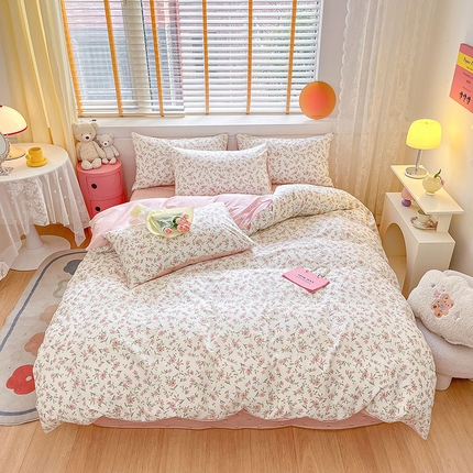 91家纺网 家纺一手货源 找家纺 莱登卡奴2023新款13372全棉田园小清新四件套 点点