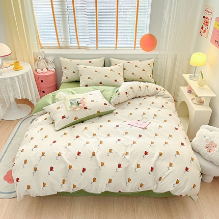 91家纺网 家纺一手货源 找家纺 莱登卡奴2023新款13372全棉田园小清新四件套 花束之美