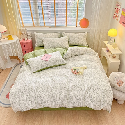 91家纺网 家纺一手货源 找家纺 莱登卡奴2023新款13372全棉田园小清新四件套 晚风呤