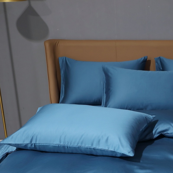 91家纺网 家纺一手货源 找家纺 晶缦 2023纯棉50支双股贡缎长绒棉纯色多规格单品枕套 纯沐-宝石蓝