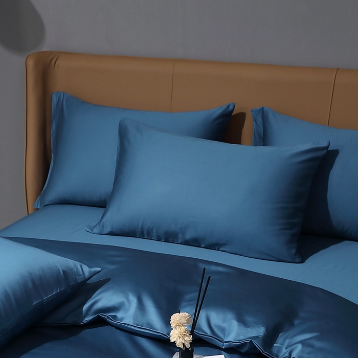 91家纺网 家纺一手货源 找家纺 晶缦 2023纯棉50支双股贡缎长绒棉纯色多规格单品枕套 纯沐-宝石蓝