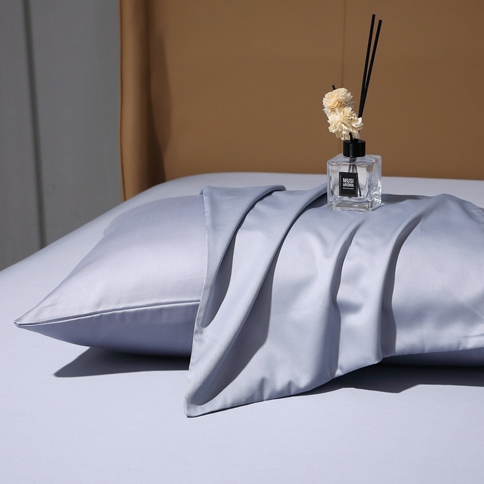 91家纺网 家纺一手货源 找家纺 晶缦 2023纯棉50支双股贡缎长绒棉纯色多规格单品枕套 纯沐-绫兰灰