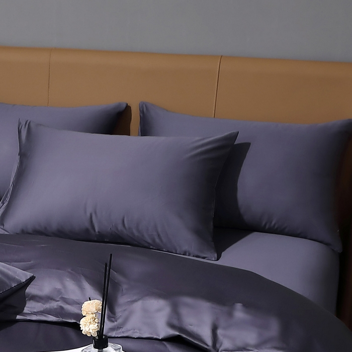 91家纺网 家纺一手货源 找家纺 晶缦 2023纯棉50支双股贡缎长绒棉纯色多规格单品枕套 纯沐-深度灰