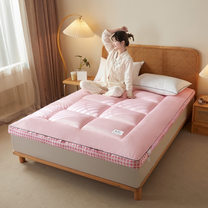 91家纺网 家纺一手货源 找家纺 迪乐妮  2023新款水洗棉成人立体软床垫 粉格边-粉色