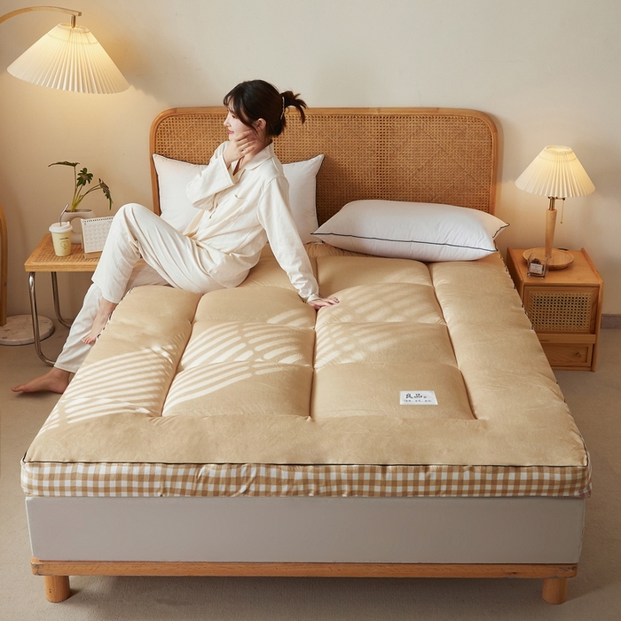 91家纺网 家纺一手货源 找家纺 迪乐妮  2023新款水洗棉成人立体软床垫 卡其格边-卡其色