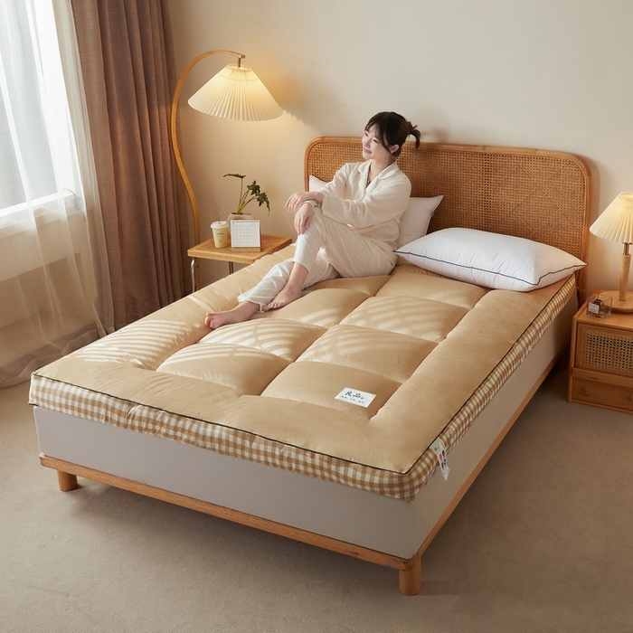 91家纺网 家纺一手货源 找家纺 迪乐妮  2023新款水洗棉成人立体软床垫 卡其格边-卡其色