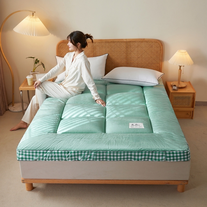 91家纺网 家纺一手货源 找家纺 迪乐妮  2023新款水洗棉成人立体软床垫 绿格边-绿色