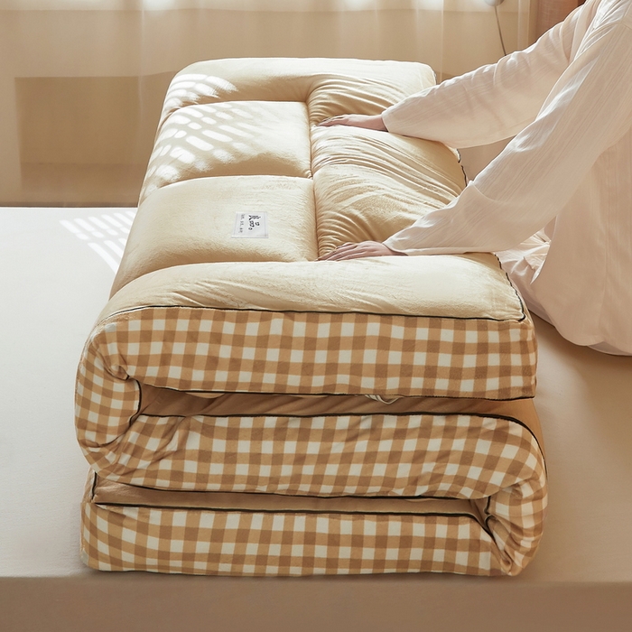 91家纺网 家纺一手货源 找家纺 迪乐妮  2023新款水洗棉成人立体软床垫 卡其格边-卡其色