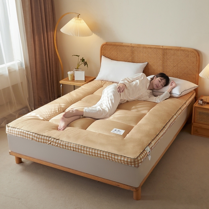 91家纺网 家纺一手货源 找家纺 迪乐妮  2023新款水洗棉成人立体软床垫 卡其格边-卡其色