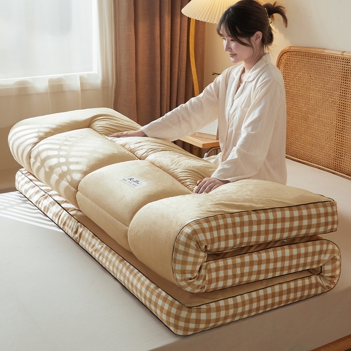 91家纺网 家纺一手货源 找家纺 迪乐妮  2023新款水洗棉成人立体软床垫 卡其格边-卡其色