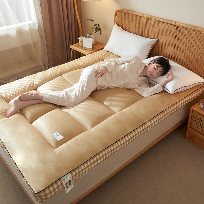 91家纺网 家纺一手货源 找家纺 迪乐妮  2023新款水洗棉成人立体软床垫 卡其格边-卡其色