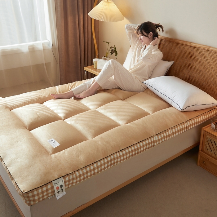 91家纺网 家纺一手货源 找家纺 迪乐妮  2023新款水洗棉成人立体软床垫 卡其格边-卡其色