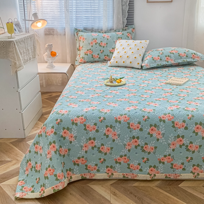 91家纺网 家纺一手货源 找家纺 沐纯家居2022新款AB版40S水洗印花全棉13372床盖  花海