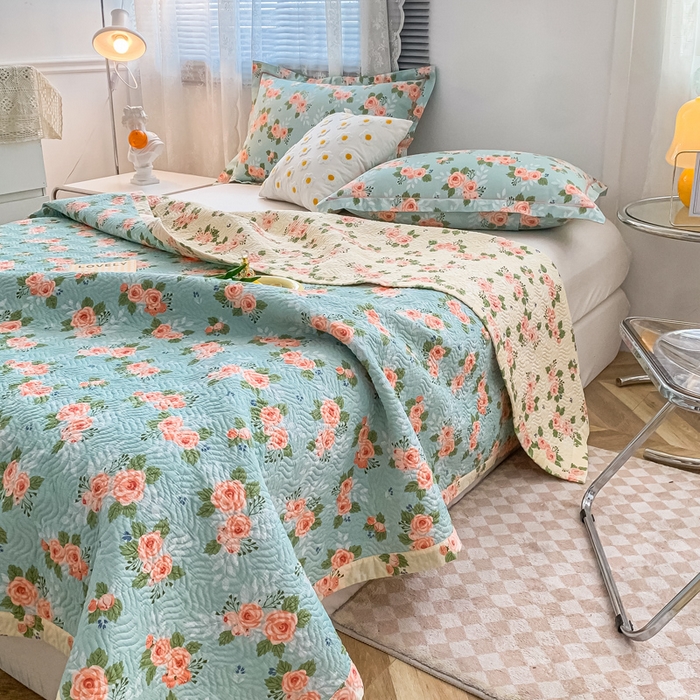 91家纺网 家纺一手货源 找家纺 沐纯家居2022新款AB版40S水洗印花全棉13372床盖  花海