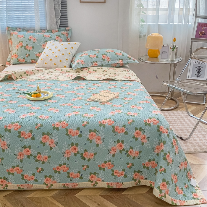 91家纺网 家纺一手货源 找家纺 沐纯家居2022新款AB版40S水洗印花全棉13372床盖  花海