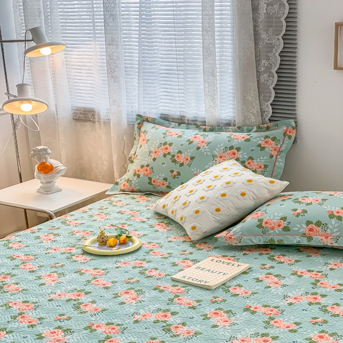 91家纺网 家纺一手货源 找家纺 沐纯家居2022新款AB版40S水洗印花全棉13372床盖  花海