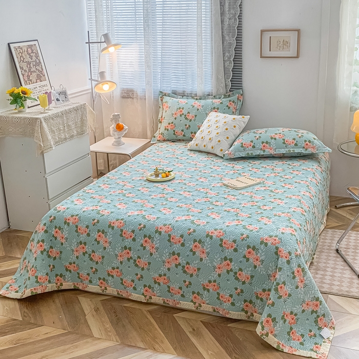 91家纺网 家纺一手货源 找家纺 沐纯家居2022新款AB版40S水洗印花全棉13372床盖  花海