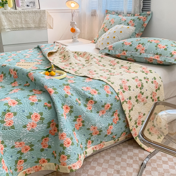 91家纺网 家纺一手货源 找家纺 沐纯家居2022新款AB版40S水洗印花全棉13372床盖  花海