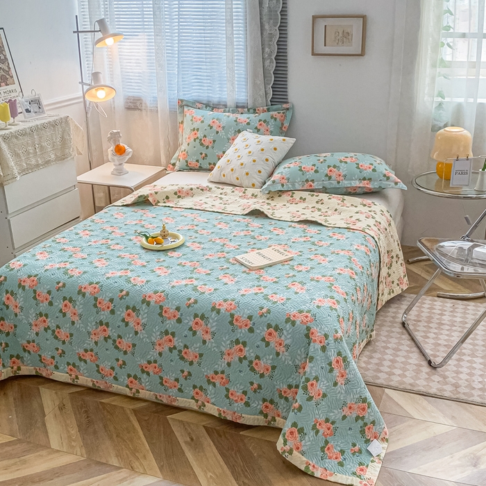 91家纺网 家纺一手货源 找家纺 沐纯家居2022新款AB版40S水洗印花全棉13372床盖  花海