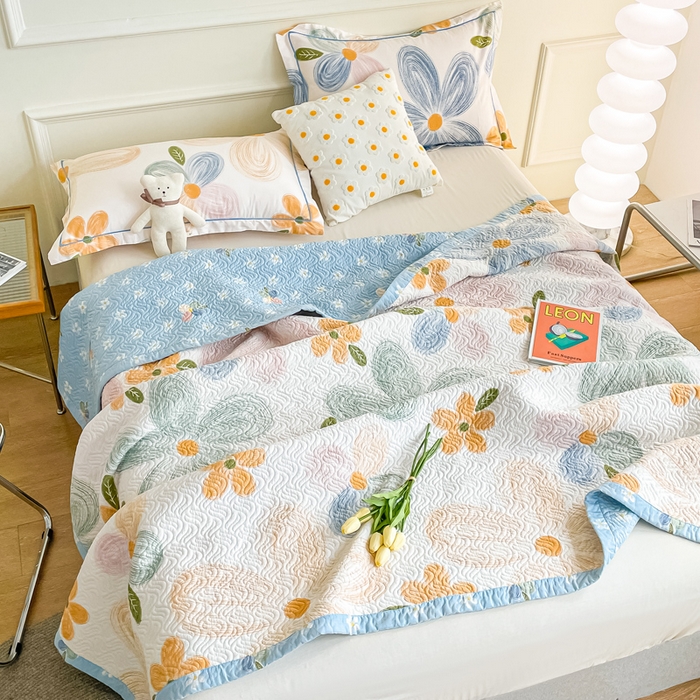 91家纺网 家纺一手货源 找家纺 沐纯家居2022新款AB版40S水洗印花全棉13372床盖  清花漫舞