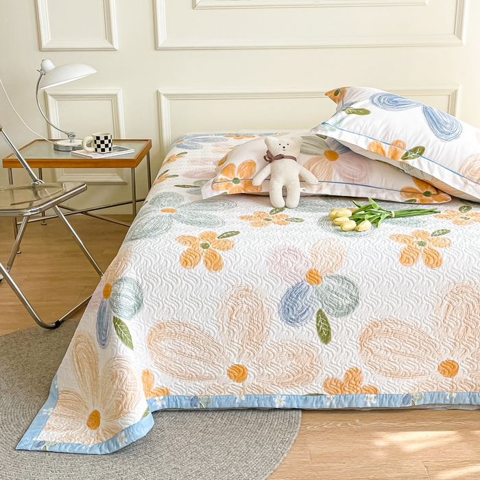 91家纺网 家纺一手货源 找家纺 沐纯家居2022新款AB版40S水洗印花全棉13372床盖  清花漫舞