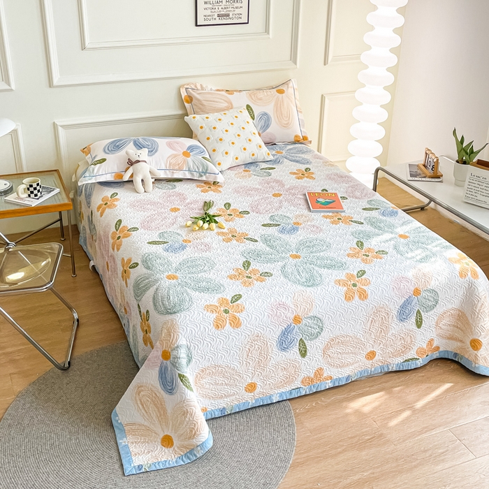 91家纺网 家纺一手货源 找家纺 沐纯家居2022新款AB版40S水洗印花全棉13372床盖  清花漫舞