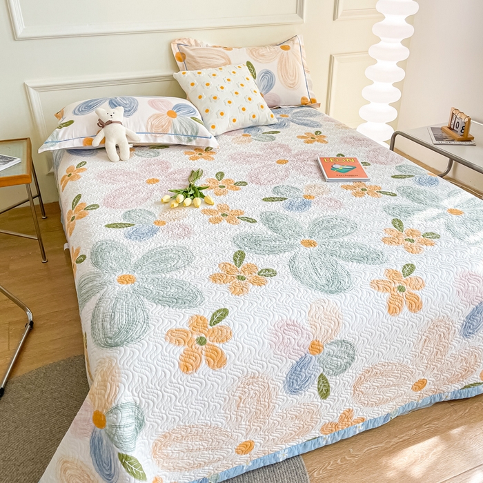 91家纺网 家纺一手货源 找家纺 沐纯家居2022新款AB版40S水洗印花全棉13372床盖  清花漫舞