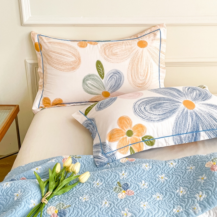 91家纺网 家纺一手货源 找家纺 沐纯家居2022新款AB版40S水洗印花全棉13372床盖  清花漫舞