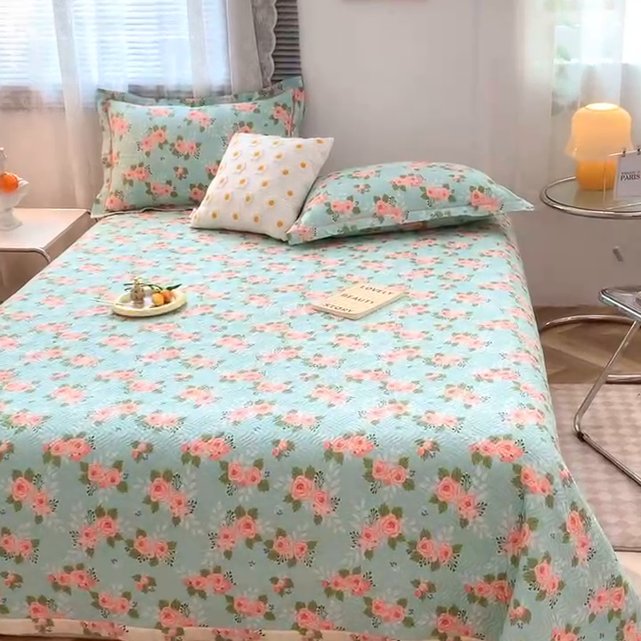 91家纺网 家纺一手货源 找家纺 沐纯家居2022新款AB版40S水洗印花全棉13372床盖  花海